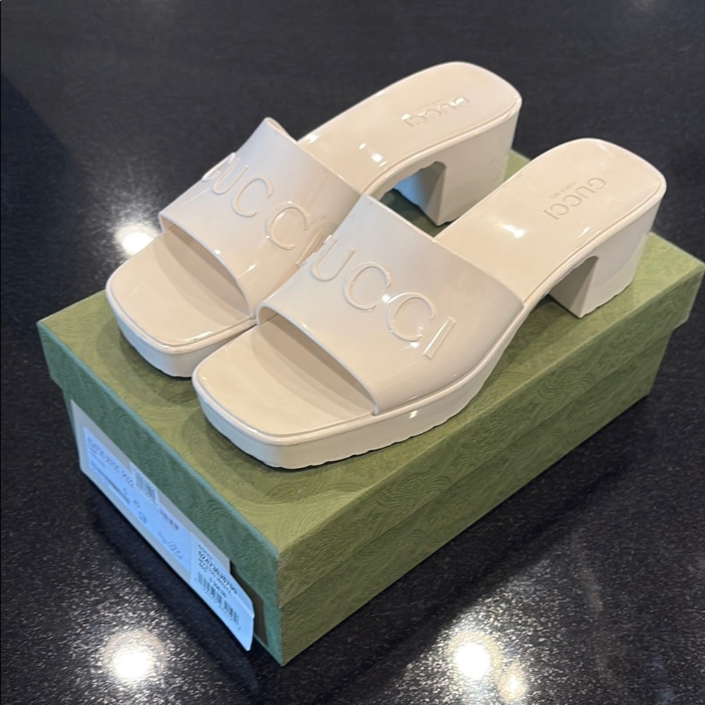Gucci Cream Quilted Mules with Platform Sole